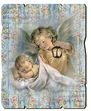 Fratelli Bonella | Quadro In Legno Sagomato Stile Vintage dell'Angelo con Lanterna f.to 19x24 cm | Made in Italy