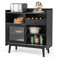 COSTWAY Buffet Sideboard, Wooden Wine Storage Cabinet with 2 Sliding Tempered Glass Doors, Pull-out Wine Rack & Adjustable Shelf, Floor Pantry Cupboard for Kitchen, Dining Room, Living Room
