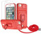Zallagre Cordon de Coque Compatible avec iPhone 6/6S/7/8/SE 2020,[2 Pièces] Verre Trempé,Lentille Coulissante Couverture,360 Degrés Bague Rotatif Support,Fentes pour Cartes-Rouge