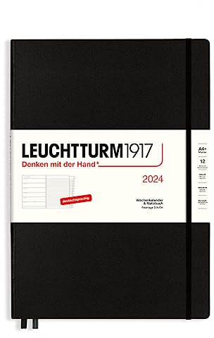 LEUCHTTURM1917 367693 Wochenkalender & Notizbuch Master (A4+) 2024, mit Extraheft für Adressen und Jahrestage, Schwarz, Deutsch, 12 Monate