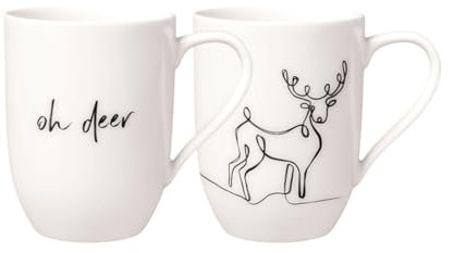 Villeroy & Boch – Statement Xmas Ensemble Renne, Ensemble Cadeau 2 Pcs, Tasse En Porcelaine Blanche, Capacité 280 Ml