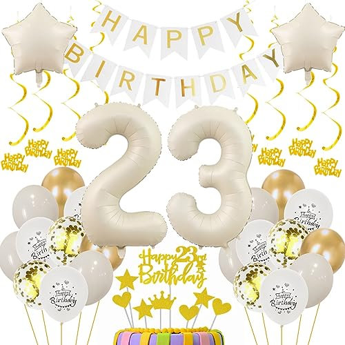 23. Geburtstag Deko für Frauen und Männer - Beige Gold Ballon Set - Luftballon Geburtstagsdeko für 23 Jahre