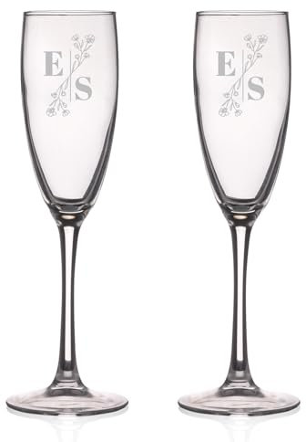 Wanapix | Pack de 2 Copas de Cava Personalizada | Con Nombre o Texto | Copa de Champagne Cristal Grabada a Láser | Boda/Aniversario/San Valentín | 20cl. | Nombres y Fecha | Iniciales