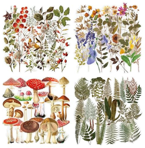 VSCO 160 Stück Transparente Dekorative Aufkleber, Scrapbooking Sticker Blumen Pflanze Pilz Farn Thema PET Stickers für Laptop Tassen Gepäck Fotoalbum Notizbuch Tagebuch Grußkarte Umschlag