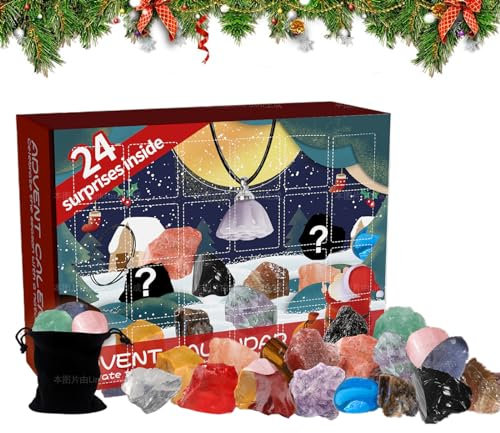 PRIMUZ Adventskalender 2023 Rock Mineralien Edelsteine Kristalle Adventskalender mit 24 Edelsteinen Weihnachts Wissenschaftliches Geschenk für Mädchen Jungen Geologie-Enthusiasten