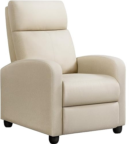 Yaheeteh Recliner Chair Adjustable Modern Single Reclining Sofa Upholstered Chair Fabric Recliner with Pocket Spring Living Room Bedroom Home Theater Beige