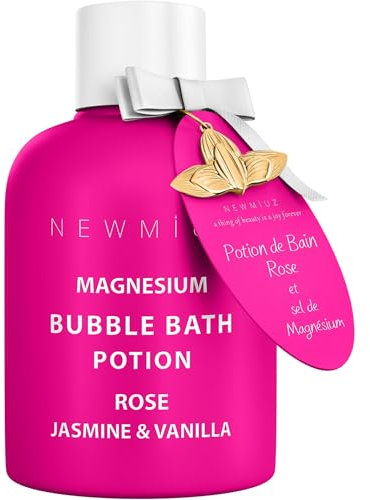 Bain Moussant au Magnésium Rose Jasmin Vanille - Bain Moussant de Luxe Longue Durée pour Muscles Endoloris - Hydratant au Sel d'Epsom Relaxant et Anti-Stress - Cadeau Spa de Soins pour Femmes.