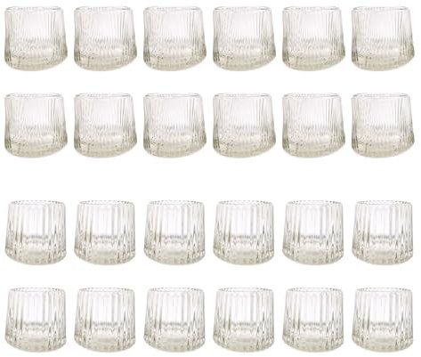 pajoma® 24er Set Teelichthalter Rom, 2 sortierte Formen - H 6.9 Ø 8.3 cm | Hochwertige Qualität - Kerzengläser für Teelichter, Geburtstag, Urlaub, Party, Dekoration