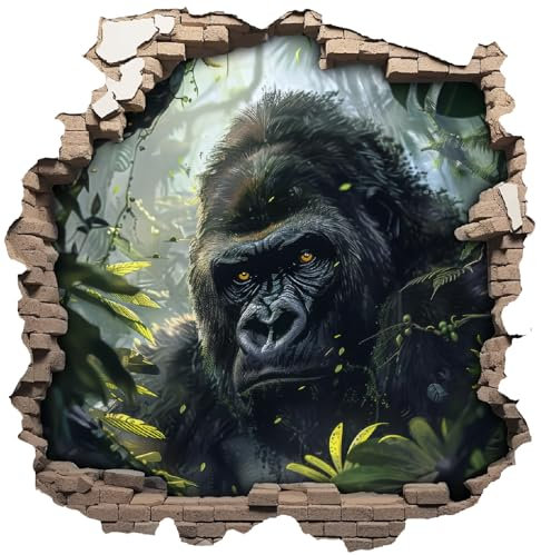 Samunshi® Wanddeko Wandriss mit Gorilla in Wald Fenster in andere Welt Portal Wallart Wandtattoo für Wohnzimmer Küche Wandaufkleber Wandsticker 70x70cm
