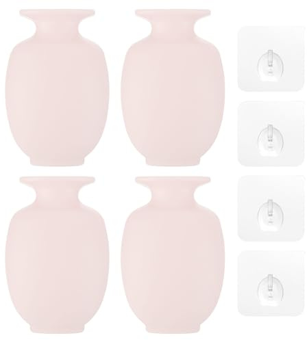 PATIKIL 4Stk Wand Montierte Blumen Vase Mini Blumen Vase Abnehmbarer Rosa | Wand Hängender Blumen Topf, PP, mit Klebe Haken, für Haus Party Dekoration