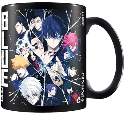 Pyramid International Blue Lock Tasse à dosette en céramique noire en verre brisé – Tasse à café élégante sur le thème de l'anime, passe au lave-vaisselle et au micro-ondes, 325 ml, idéale pour les