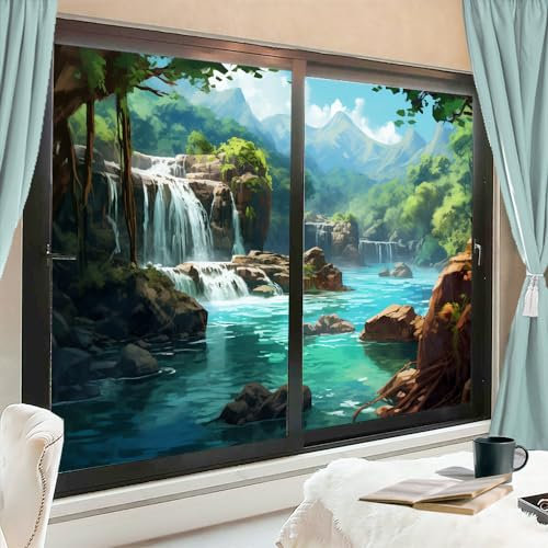 Película de privacidad abstracta de cascada para ventana, estilo rústico, vidrieras, para hogar, oficina, tiendas, 80 x 120 cm, 2 unidades