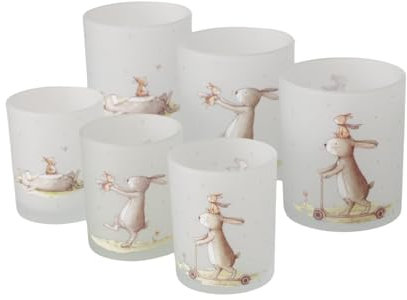 Arinosa Windlicht Teelichthalter Ostern Hase mit Kind Nostalgie 2 er Set Motiv wählbar, Bitte Motiv mit Größe wählen:Hase mit Roller
