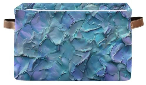 Mnsruu Foldable Storage Basket Blue Holographic Oil Paint Large Fabric Storage Box with Handle Large Cube Bins for Closet Toys, 1pcs