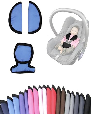 Gurtpolster [Polster-Set für Babyschalen] Autositze Kinderwagen kompatibel mit Maxi Cosi Cabrio Fix Schulterpolster Set 3 Pads Gurtbezüge (Blau)