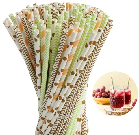 Strohhalme Papier, 100 Stück Papierstrohhalme Natur Trinkhalme Papier Pappstrohhalme Für Geburtstage Hochzeiten Baby Taufe Feierlichkeiten