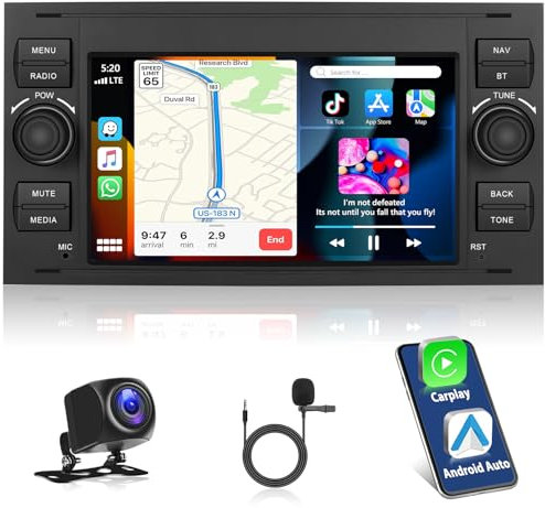Motorsi 2+64G Android Autoradio für Ford Transit/Fiesta/Focus/Focus2/Galaxy/Mondeo mit Kabellosem Carplay/Android Auto, 7 Zoll Touchscreen Navi/WiFi/FM/RDS/SWC/Canbus/BT/EQ+AHD Kamera+Mic