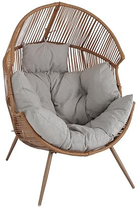Summery, Rattansessel Outdoor Wetterfest, Gartensessel mit Sitzkissen, Balkonsessel, Korbsessel für Terrasse, Wasserbeständiges Kissen, Grau Gepolstert, Korbform, Max.130kg, ZENJOY Outdoor Furniture