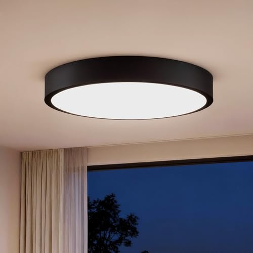 sailsco LED Deckenleuchte 30cm Flache Runde Deckenlampe 15W, 4000K, 3150LM,Moderne LED Lampe, Geeignet für Bad, Flur, Schlafzimmer, Balkon, Küche, Keller, Wohnzimmer, Schwarz