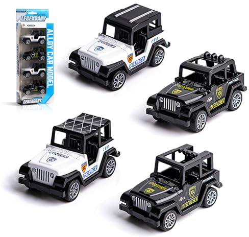 Phlognfy Polizei Kleine Spielzeugauto, Spielzeugautos Metall Set, Autos Zurückziehen Fahrzeuge, für Weihnachts Geschenk Set