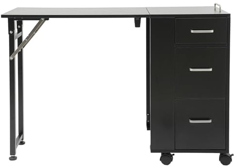 C-Juzarl Faltbar Mobile Rolling Maniküre Tisch mit 3 Schubladen, Make-up-Koffer, Kosmetikkoffer, Werkbank mit Stützbeinen, für Spa, Schönheitssalon, Arbeitsplatz (Schwarz)
