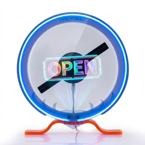 NAFLNE Ventilateur holographique 3D WiFi avec coque de protection et bande LED, affichage holographique haute résolution de 30 cm, contrôle par application, texte 3D personnalisé pour magasin, magasin