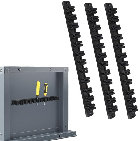 KMDZDZGS Set of 3 Magnetic Tool Holder Rack, Magnetic Spanner Organiser & Screwdriver Holder, Heavy Duty Aluminum Rail Wrench Hanger with 12 Sliding Clips for Garage & Workshop (Black)