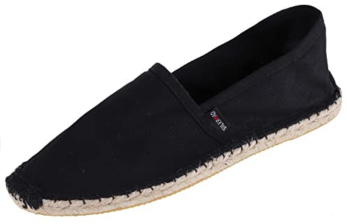 Japanwelt Espadrilles Unicolor Canvas Schwarz Damen und Herren Größe 43 Unisex Leinen Slipper