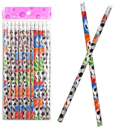 12er Set Bleistifte mit Radiergummi, Fußball, bunt, mit Fußbällen
