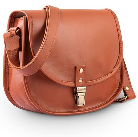 URBAN LEATHER Umhängetaschen aus Leder für Damen, Handtasche aus echtem Leder für Damen und Mädchen, Umhängetasche in Vintage-Braun für Sie, 25 cm