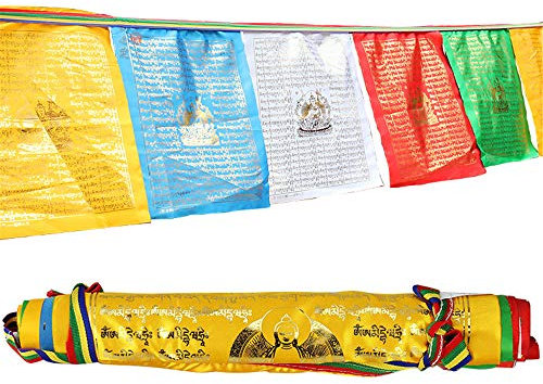 Drapeau de prière tibétain Gandhanra - Mantra de Chenrezig, Padmapani - Multicolore 10 pieds 10 drapeaux, drapeaux Lungta pour autel bouddhiste, décoration extérieure pour la maison