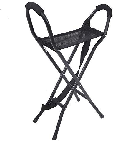 ViaGasaFamido Klappbarer Cane-Hocker, Tragbarer Gehstock-Cane mit Sitz, Ideal für Reisen im Freien, Schwarz