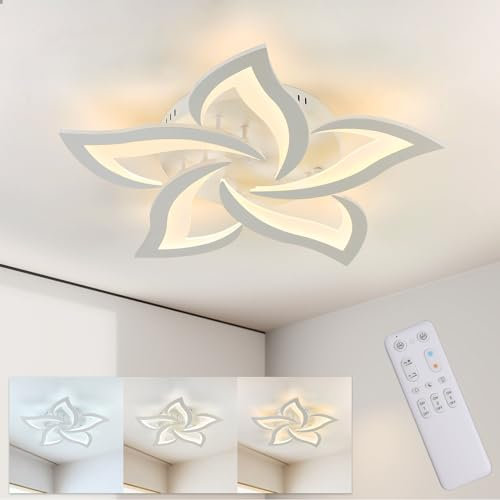 KAUCQI Plafoniera Led Soffitto, Lampadario Soggiorno 58CM 28W, Plafoniera Soggiorno Petalo Plafoniera con Telecomando Dimmerabile 3000-6000K, Plafoniera Salotto Lampada Salone Luci di Fiore