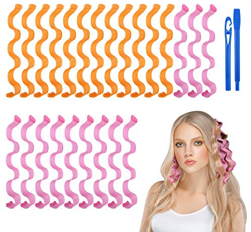 URAQT Lockenwickler, 24 Stück Spiral Locken Wave Styling Kit, Haar Lockenwickler Hair Curler mit Styling Haken für alle Frisuren (30cm)