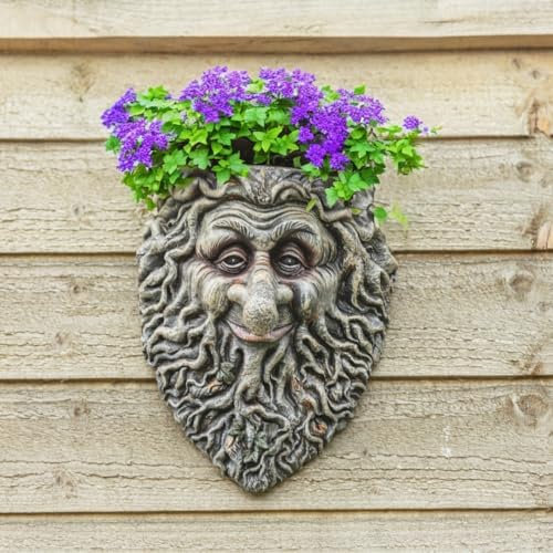 Garden Mile Novelty Goblin Tree Peeker & Planter Outdoor Tree Hugger Ogre Face Resin Plant Holder Garden Wall Mounted Ornament Sculpture Fairy Garden Wall Decoration Weatherproof Wall Art Fence