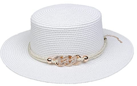 VPbao Panama Elégant Femme Chapeau Melon en Paille Anti Soleil avec Boucle Mariage Cérémonie Soirée Blanc