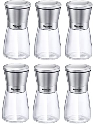 Westmark Gewürzmühlen-Display, Inhalt: 6 Mühlen, Mit Keramikmahlwerk, Glas/Keramik/Rostfreier Edelstahl, Edelstahl, Transparent/Silber/Schwarz, 63342611