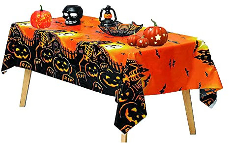 PTBWS Mantel de Halloween,Decoración de Fiesta de Halloween Mantel,Mantel Murciélago de Halloween,Calabaza de Halloween de Miedo Mantel,Halloween Decoracion(137X274cm)