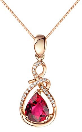 Gualiy 18Kt Rose Gold Necklace Teardrop Shape with Diamond and Tourmaline 1.39ct Necklace