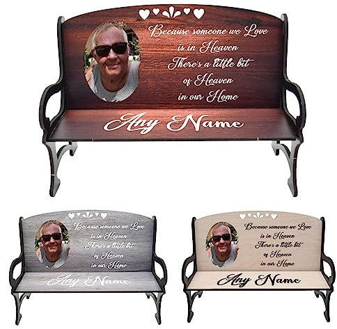 Pixie's Gifts Memorial Bench - A Place of Tranquil Remembrance for Our Loved Ones in Heaven: Bereavement Photo Bench Honoring Our Beloved Angels in Heaven (Grey, Mdf Wood 18cm x 12cm x 8cm)