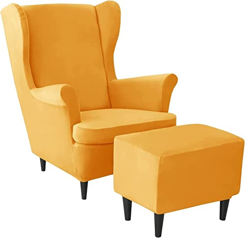 AQIGR 2 Teilig Ohrensessel Überzug Mit Ottomane Schonbezug Stretch Sessel Überwürfe Ohrensesselbezüge Bezug Sesselhusse Tiger Stuhlbezug (Color : #12)
