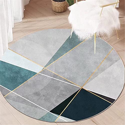 Highdi Teppich Rund Modern rutschfest Waschbar Schlafzimmer Teppiche, Geometrie Innenbereich Polyester Runder Teppich fürs Wohnzimmer Kinderzimmer Büro (120cm,Grün Gold)