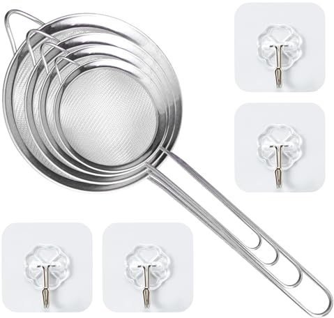 Set di setaccio in acciaio inox 4 pezzi con ganci - maglia fine per cucina, farina, pasta e setacciatura