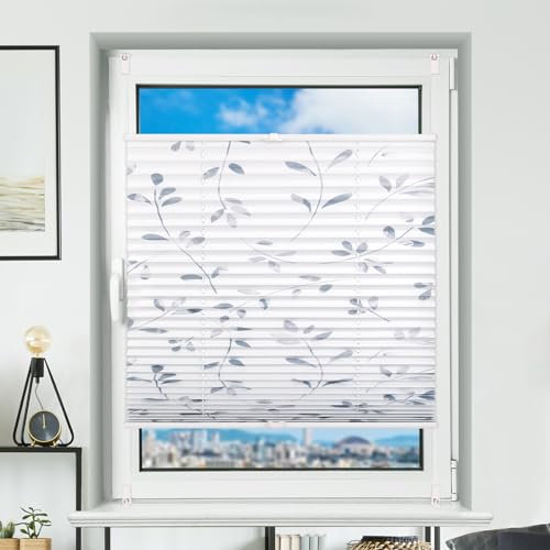Plissee Verdunklung mit Muster Weiß-Ranke 65x100cm(BxH) Plissee ohne Bohren Klemmfix Verdunklungsplissee Thermo Plisseerollo 100% Blickdicht Rollos für Fenster & Tür