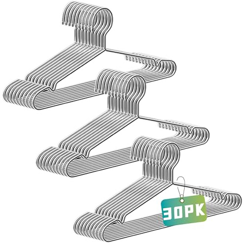BGRQRIQ Wire Hangers 30 Pack, Heavy Duty, Space Saving, Stainless Steel, Silver, 16.5inches Closet Hangers for Hanging Coats, Suits, Jackets, Shirts,T-Shirt