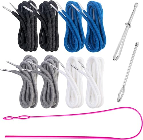 8 Pieces Drawstring Replacement Kit with Three Easy Threaders | Ideal for Sweatpants, Shorts, Pants, Jackets, Coats, Drawstring Cords for Easy DIY Repairs