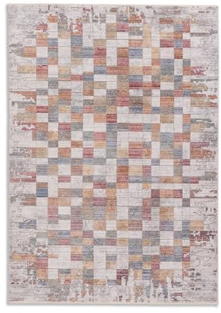 Astra Hochwertiger Teppich Wohnzimmer, Schlafzimmer - Kurzflorteppich - Flachgewebe Moderne Muster - buntes Design - Teppich Kästchen bunt 133 x 185 cm