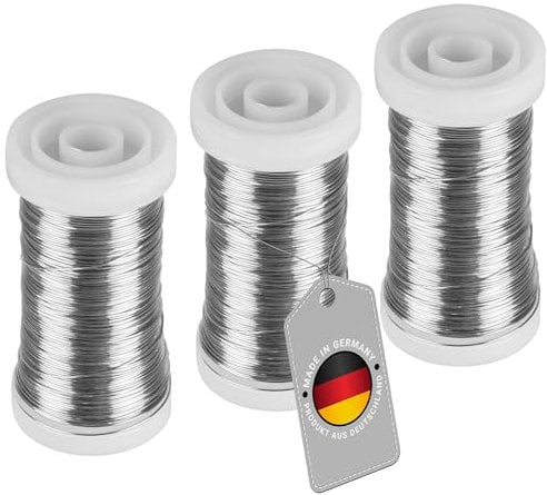 ECENCE Blumendraht 3x Myrtendraht geglüht aus Eisen in der Farbe Silber Basteldraht, Blumenbindedraht, Wickeldraht Bindedraht je Rolle 100m