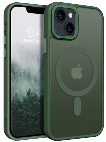 BENTOBEN Cover protettiva per iPhone 13 Mini da 5,4 pollici, compatibile con Magsafe, traslucida opaca, magnetica, sottile, antiurto, per donne e uomini, verde foresta