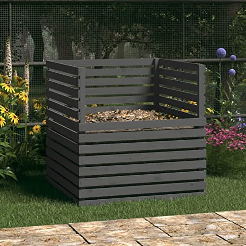LAPOOH Composteur Gris 100x100x102 cm Bois Massif de pin,bac composteur Jardin,Cuisine exterieure